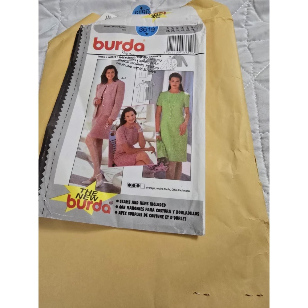 Burda Sewing Patterns 3619 Jacket Dress Casual Size 8-18